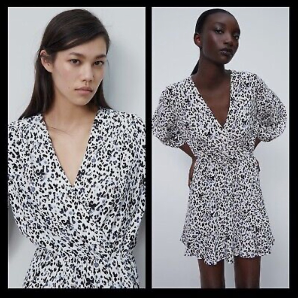 Zara Black and White Puff Sleeve Mini Dress